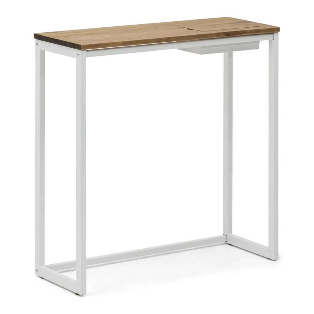 Recibidor Eco-Line con bandeja oculta blanco madera maciza acabado envejecido estilo industrial Box Furniture