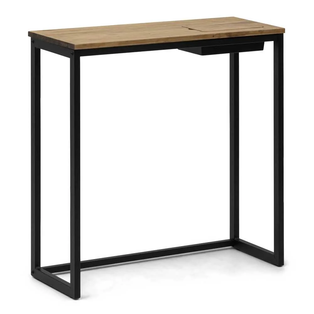Recibidor Eco-Line con bandeja oculta negro madera maciza acabado envejecido estilo industrial Box Furniture