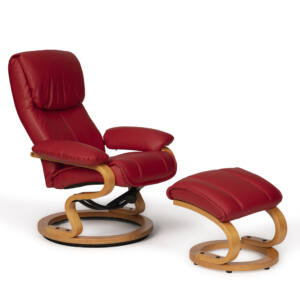 Sillón reclinable MF 7063 con reposapiés en polipiel roja con estructura de madera lacada - Imagen 1