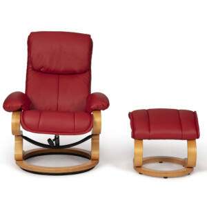 Sillón reclinable MF 7063 con reposapiés en polipiel roja con estructura de madera lacada - Imagen 4