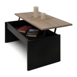 Mesa de Centro elevable 100x50x44cm a 57cm elevable en color roble y negro. - Imagen 3