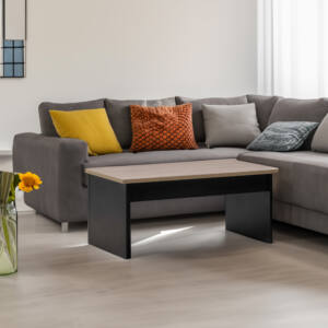 Mesa de Centro elevable 100x50x44cm a 57cm elevable en color roble y negro. - Imagen 10
