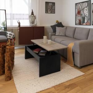 Mesa de Centro elevable 100x50x44cm a 57cm elevable en color roble y negro. - Imagen 12