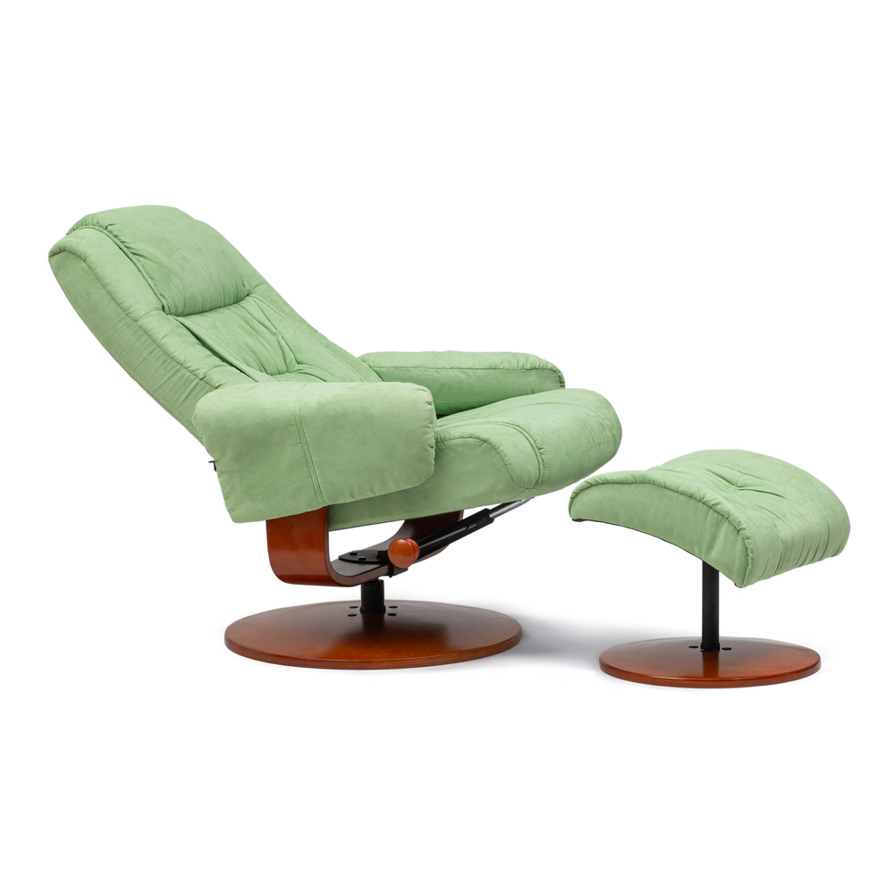 Sillón de relax Kemi con otomana reclinable estructura madera microfibra verde pistacho