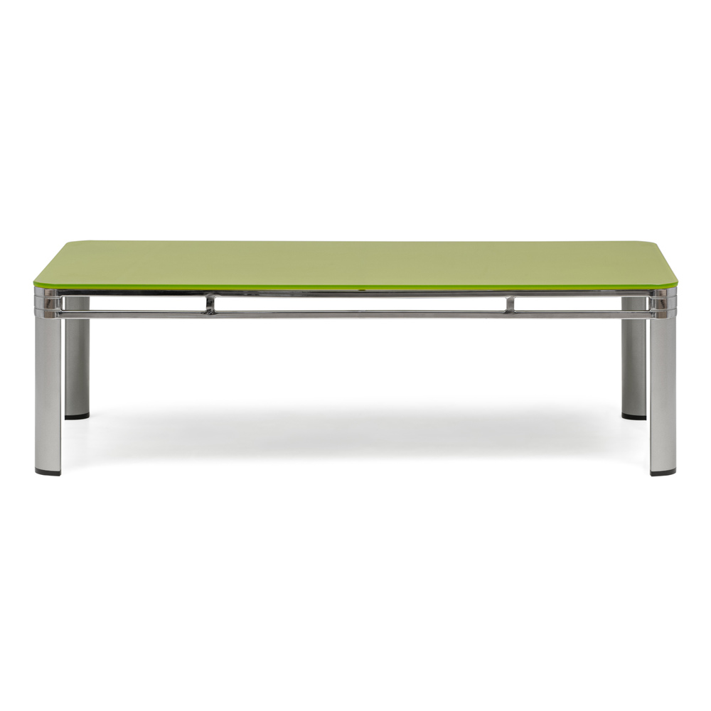 Mesa de Centro 130x70x38cm estructura metal cromado y sobre de cristal templado verde