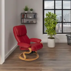 Sillón reclinable MF 7063 con reposapiés en polipiel roja con estructura de madera lacada - Imagen 3